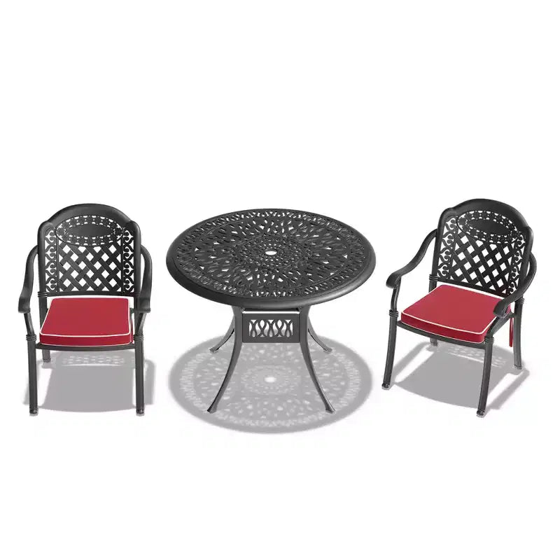 3-Piece Cast Aluminum Patio Dining Set, Black Rust Resistant Frame with Water Resistant Cushions