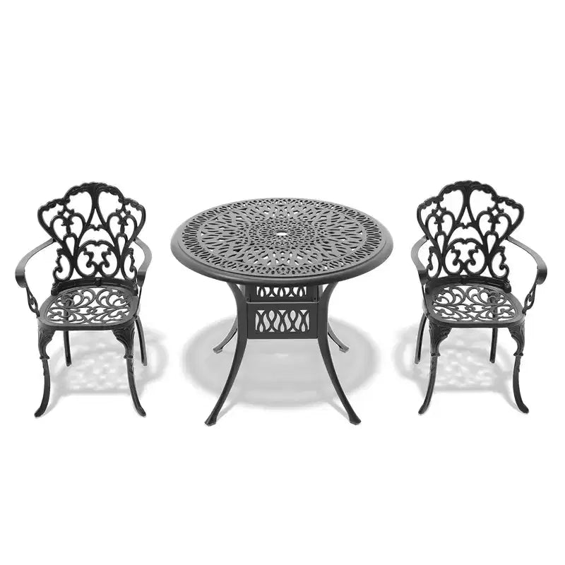 3-Piece Cast Aluminum Patio Dining Set, Black Rust Resistant Frame with Water Resistant Cushions