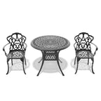 3-Piece Cast Aluminum Patio Dining Set, Black Rust Resistant Frame with Water Resistant Cushions