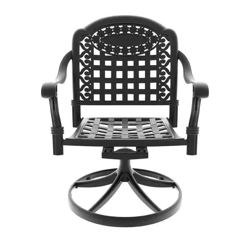 3 Piece Cast Aluminum Patio Dining Set, 1 Round Table + 2 Swivel Chairs, Black Rust Resistant Frame with Blue Water Resistant Cushions