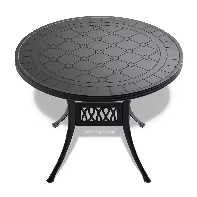 3 Piece Cast Aluminum Patio Dining Set, 1 Round Table + 2 Swivel Chairs, Black Rust Resistant Frame with Blue Water Resistant Cushions
