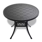 3 Piece Cast Aluminum Patio Dining Set, 1 Round Table + 2 Swivel Chairs, Black Rust Resistant Frame with Blue Water Resistant Cushions