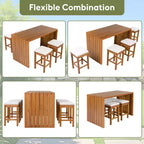 ModernLuxe 5-Piece Outdoor Acacia Wood Patio Bar Set, Bar Height Table with 4 Stools & Beige Cushions for Backyard/Poolside, Natural