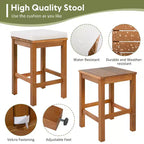 ModernLuxe 5-Piece Outdoor Acacia Wood Patio Bar Set, Bar Height Table with 4 Stools & Beige Cushions for Backyard/Poolside, Natural