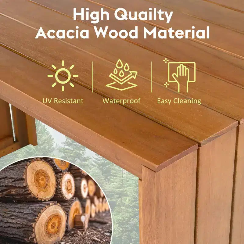 ModernLuxe 5-Piece Outdoor Acacia Wood Patio Bar Set, Bar Height Table with 4 Stools & Beige Cushions for Backyard/Poolside, Natural