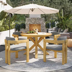 ModernLuxe 5pcs Outdoor Acacia Wood Round Dining Table Set, 47 Patio Table with 4 Cushioned Barrel Chairs for Garden/Patio/Backyard