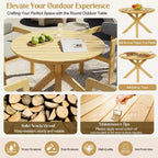 ModernLuxe 5pcs Outdoor Acacia Wood Round Dining Table Set, 47 Patio Table with 4 Cushioned Barrel Chairs for Garden/Patio/Backyard