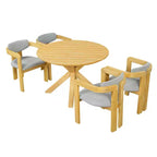 ModernLuxe 5pcs Outdoor Acacia Wood Round Dining Table Set, 47 Patio Table with 4 Cushioned Barrel Chairs for Garden/Patio/Backyard