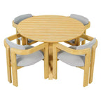 ModernLuxe 5pcs Outdoor Acacia Wood Round Dining Table Set, 47 Patio Table with 4 Cushioned Barrel Chairs for Garden/Patio/Backyard