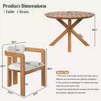 ModernLuxe 5pcs Outdoor Acacia Wood Round Dining Table Set, 47 Patio Table with 4 Cushioned Barrel Chairs for Garden/Patio/Backyard