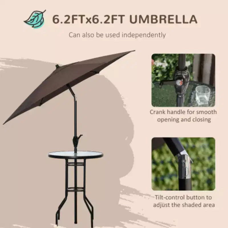 4-Piece Outdoor Patio Dining Set with Wave-Textured Tempered Glass Table, 2 Folding Chairs & Adjustable Angle Umbrella for Patio Garden - Black