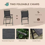 4-Piece Outdoor Patio Dining Set with Wave-Textured Tempered Glass Table, 2 Folding Chairs & Adjustable Angle Umbrella for Patio Garden - Black