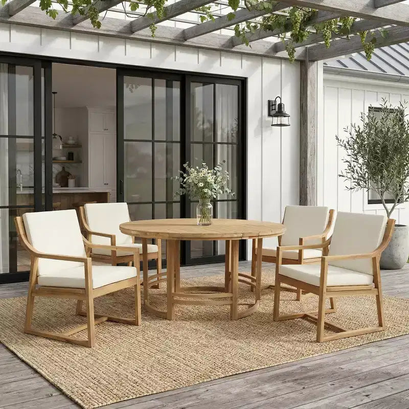 GDFStudio Rhodes 5-Piece Acacia Wood Patio Dining Set with Umbrella Hole