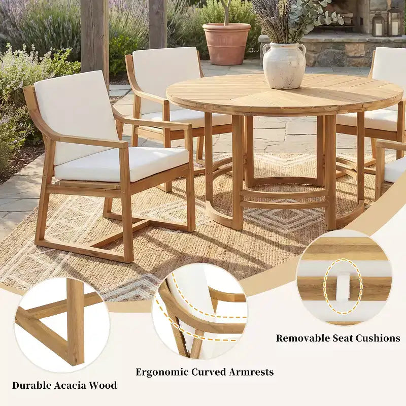GDFStudio Rhodes 5-Piece Acacia Wood Patio Dining Set with Umbrella Hole