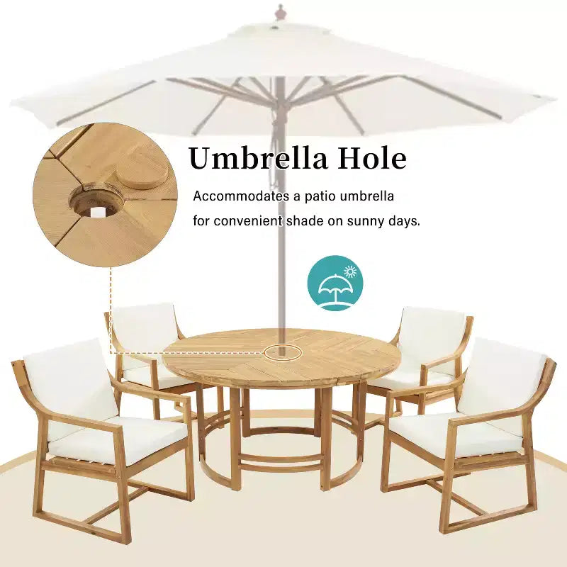 GDFStudio Rhodes 5-Piece Acacia Wood Patio Dining Set with Umbrella Hole