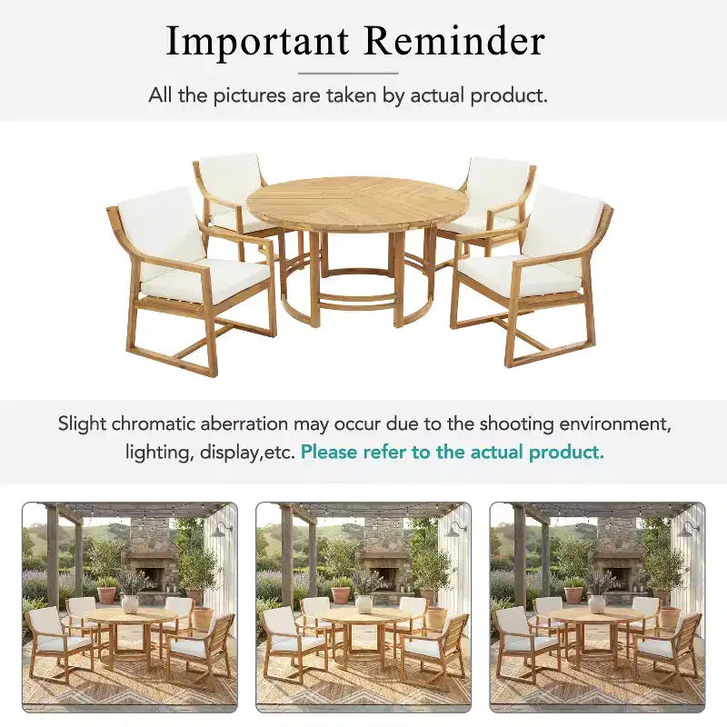 GDFStudio Rhodes 5-Piece Acacia Wood Patio Dining Set with Umbrella Hole