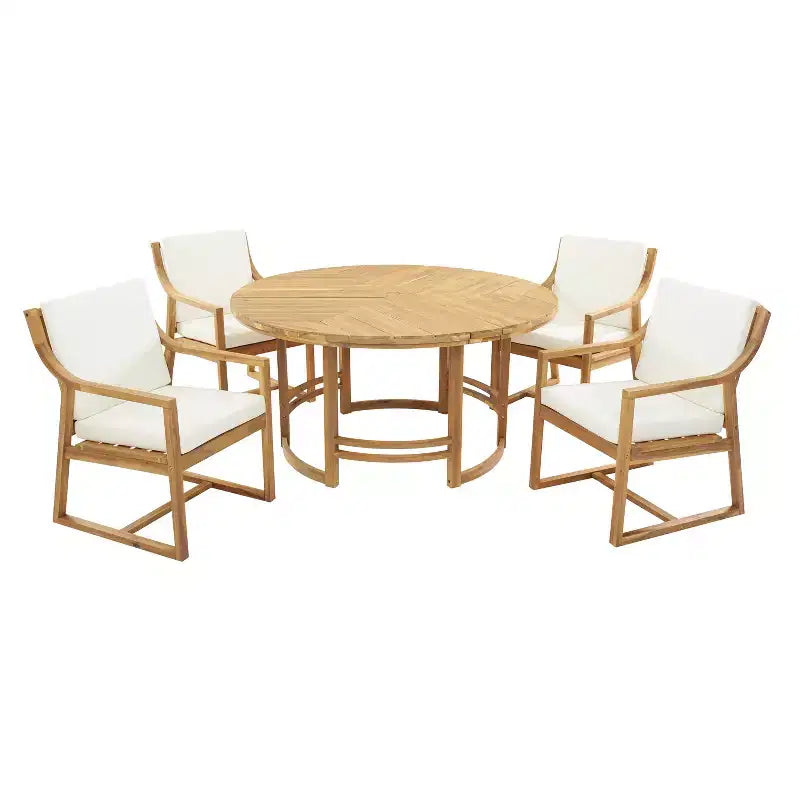 GDFStudio Rhodes 5-Piece Acacia Wood Patio Dining Set with Umbrella Hole