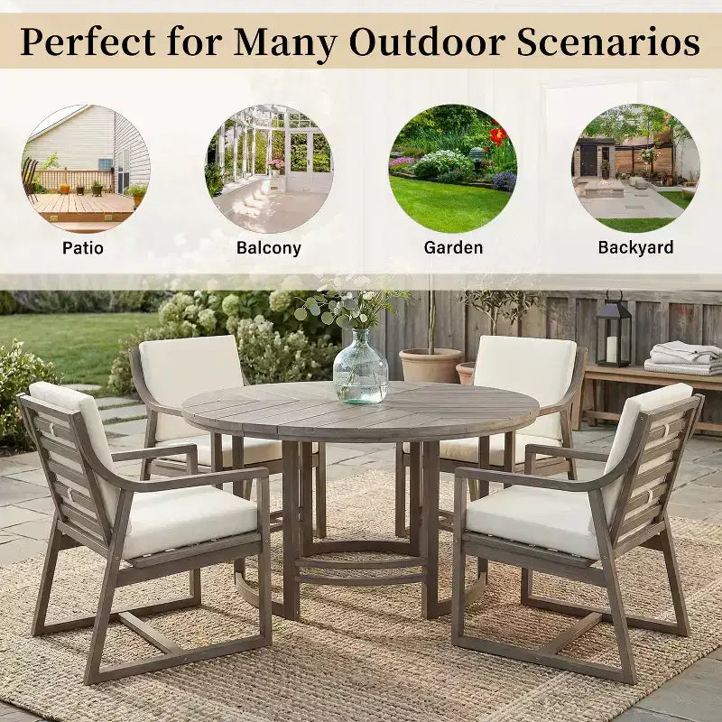GDFStudio Rhodes 5-Piece Acacia Wood Patio Dining Set with Umbrella Hole