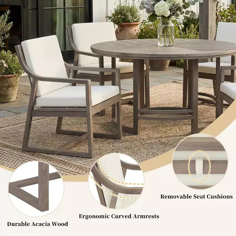 GDFStudio Rhodes 5-Piece Acacia Wood Patio Dining Set with Umbrella Hole