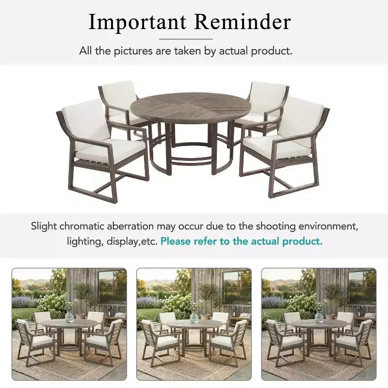 GDFStudio Rhodes 5-Piece Acacia Wood Patio Dining Set with Umbrella Hole