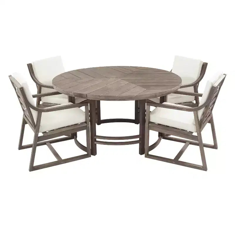 GDFStudio Rhodes 5-Piece Acacia Wood Patio Dining Set with Umbrella Hole