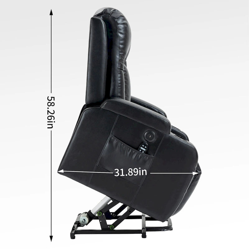 Black PU Leather Power Lift Recliner, 8-Point Massage, Heated, USB