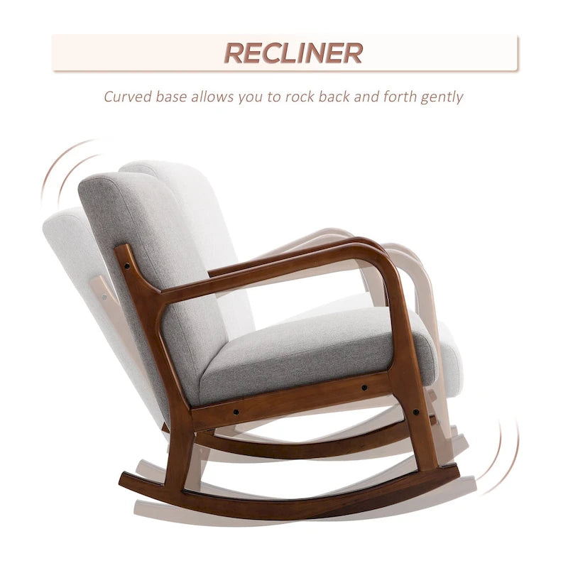 Grey Modern 25.3 High Back Rocking Chair with Solid Wood Base