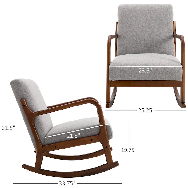 Grey Modern 25.3 High Back Rocking Chair with Solid Wood Base