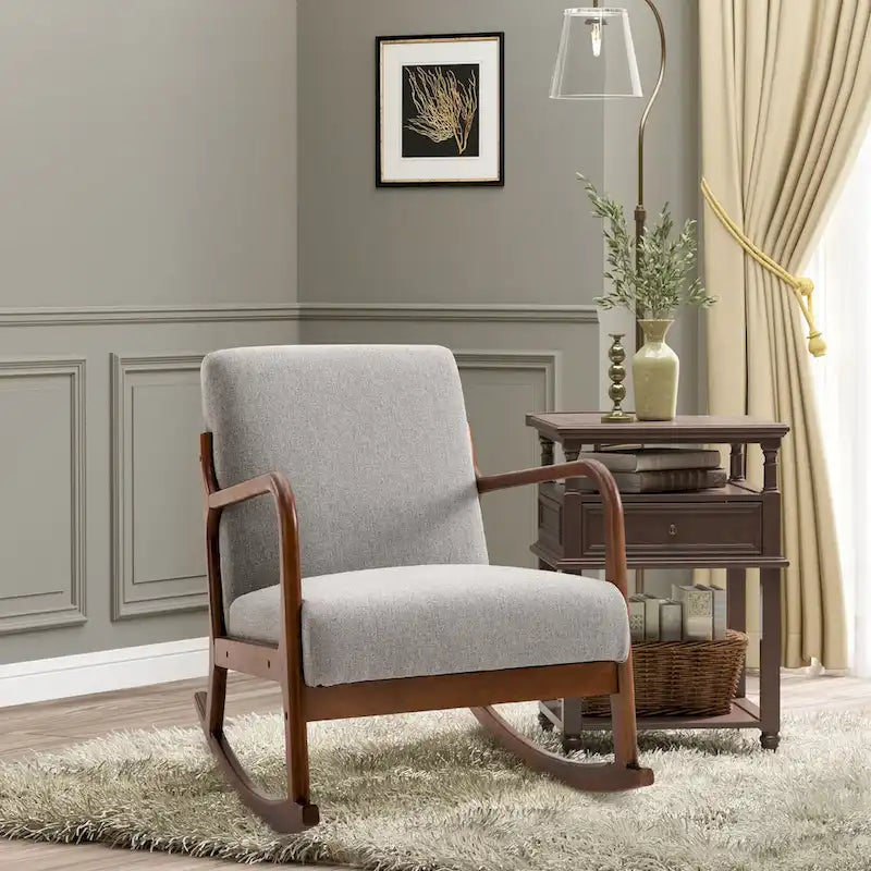 Grey Modern 25.3 High Back Rocking Chair with Solid Wood Base