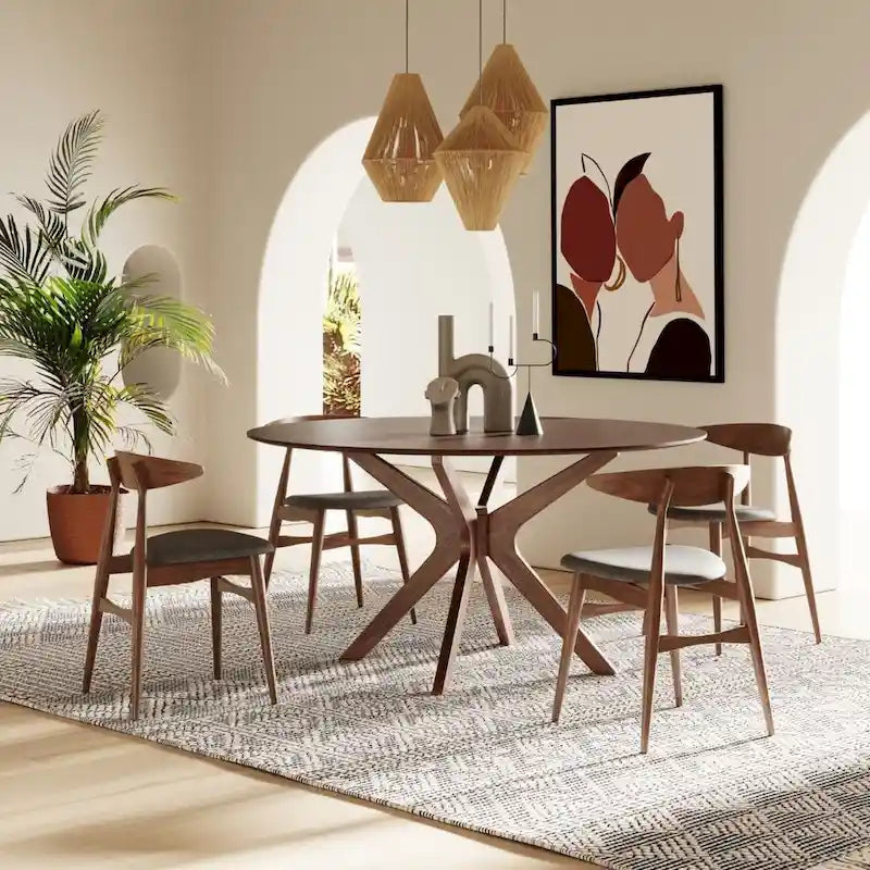 Modern Large 59 Round Walnut Dining Table