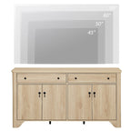 59-Zoll-Farmhouse-TV-Ständer für 65-Zoll-Fernseher, Entertainment-Center aus Holz mit 2 Schubladen und Aufbewahrungsschränken, verstellbare Regalböden
