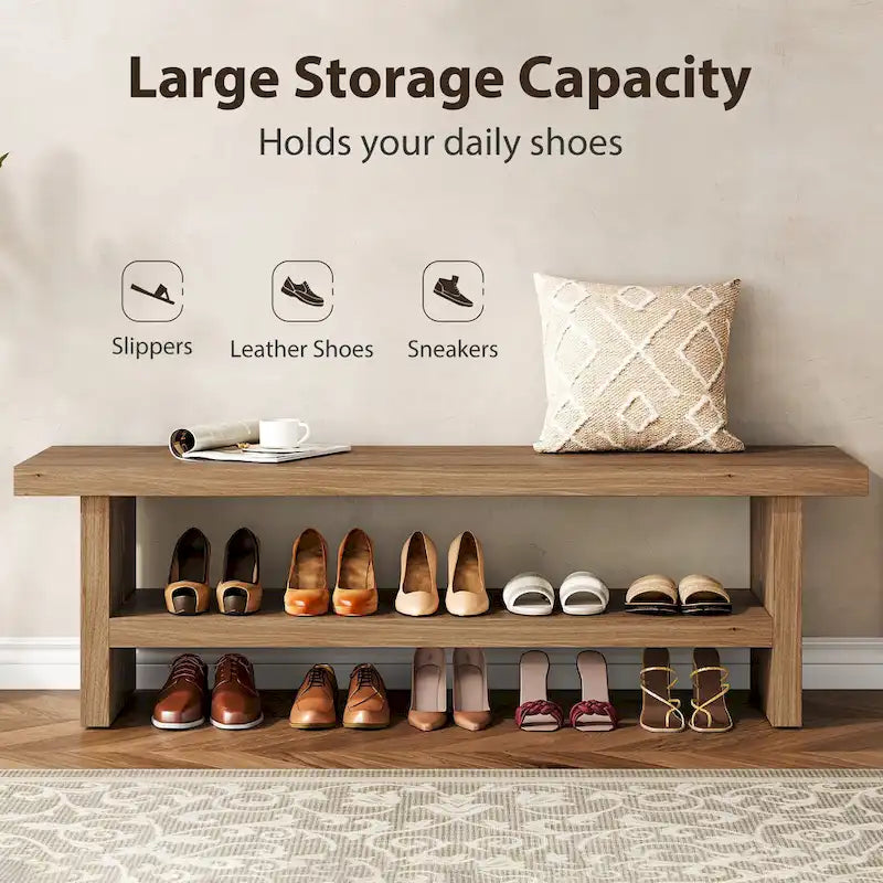 Shoe Bench, Entry Bench For Entryway, Living Room, Oak Brown