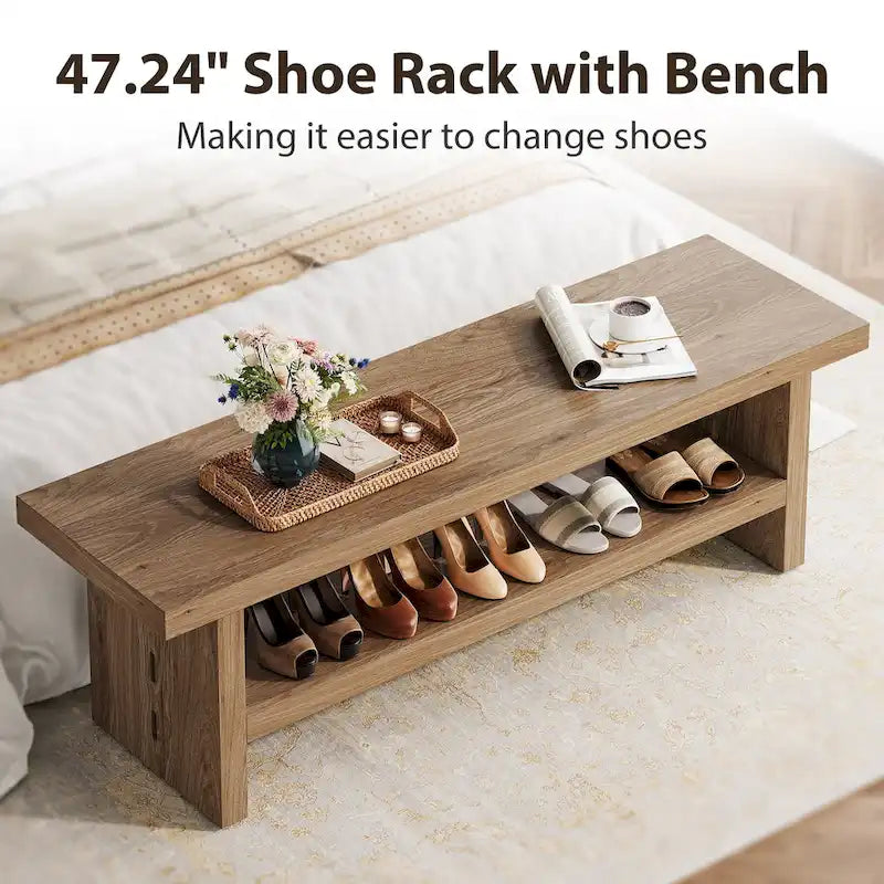 Shoe Bench, Entry Bench For Entryway, Living Room, Oak Brown