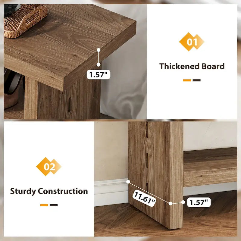 Shoe Bench, Entry Bench For Entryway, Living Room, Oak Brown
