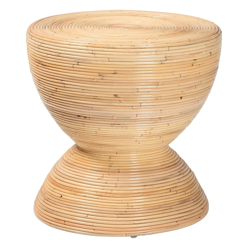 Laminated Natural Rattan Side Table - Hourglass Table with Sculptural Design, Boho Chic Style for Living Room