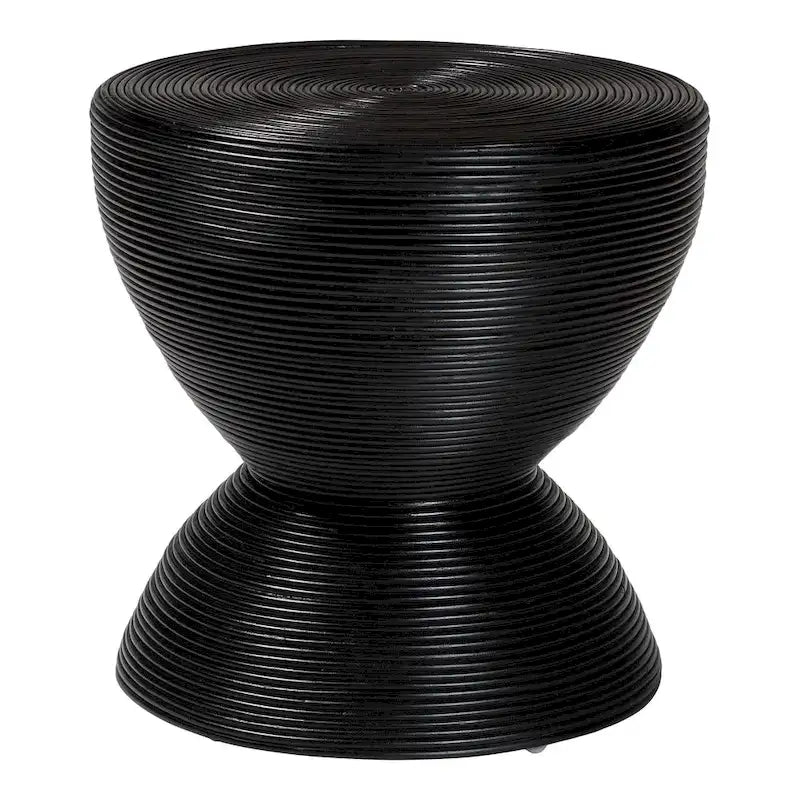Laminated Natural Rattan Side Table - Hourglass Table with Sculptural Design, Boho Chic Style for Living Room