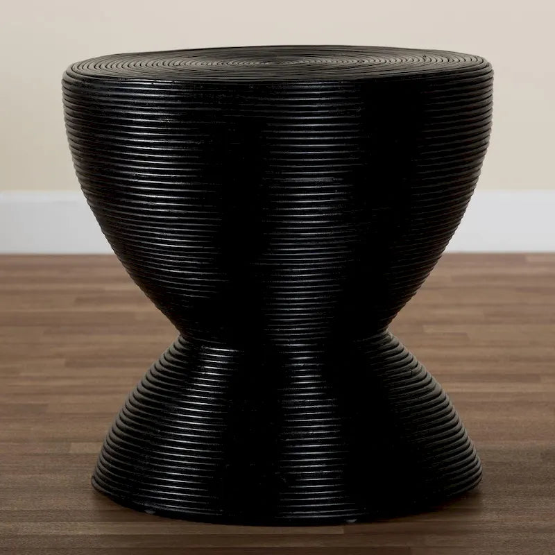 Laminated Natural Rattan Side Table - Hourglass Table with Sculptural Design, Boho Chic Style for Living Room