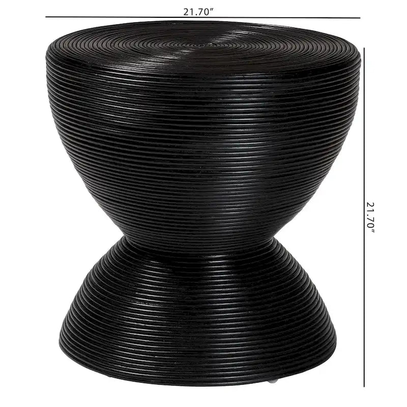 Laminated Natural Rattan Side Table - Hourglass Table with Sculptural Design, Boho Chic Style for Living Room