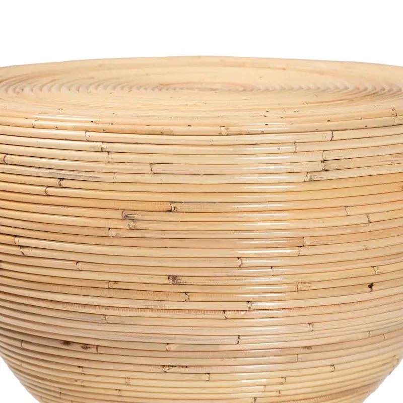 Laminated Natural Rattan Side Table - Hourglass Table with Sculptural Design, Boho Chic Style for Living Room