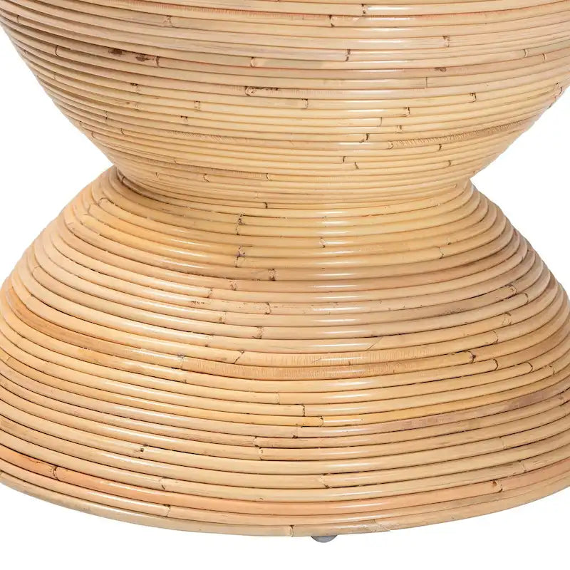 Laminated Natural Rattan Side Table - Hourglass Table with Sculptural Design, Boho Chic Style for Living Room