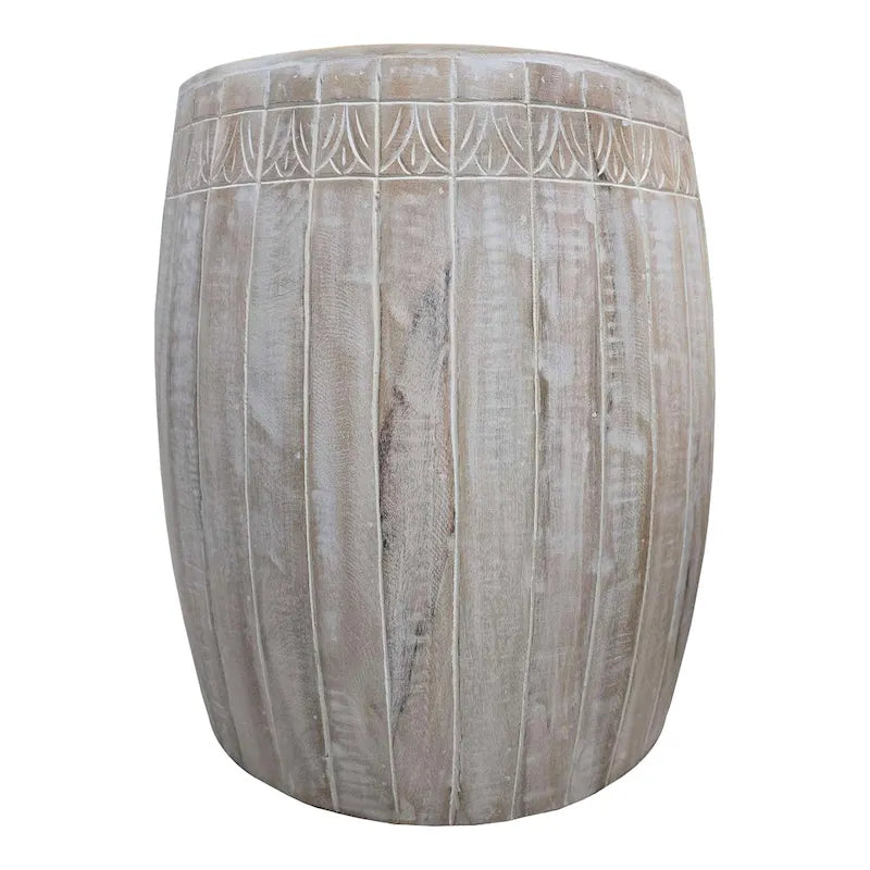 Side End Table with 16 Inch Round Top, In Antique White Mango Wood