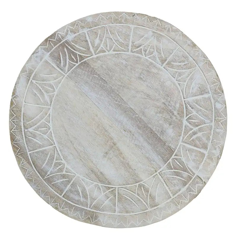 Side End Table with 16 Inch Round Top, In Antique White Mango Wood
