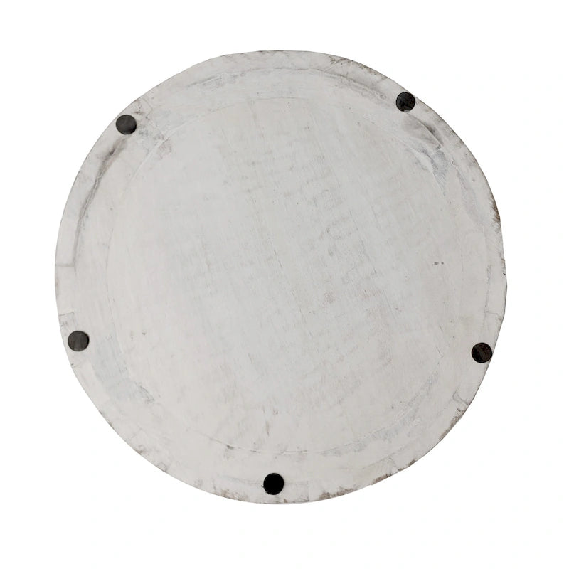 Side End Table with 16 Inch Round Top, In Antique White Mango Wood