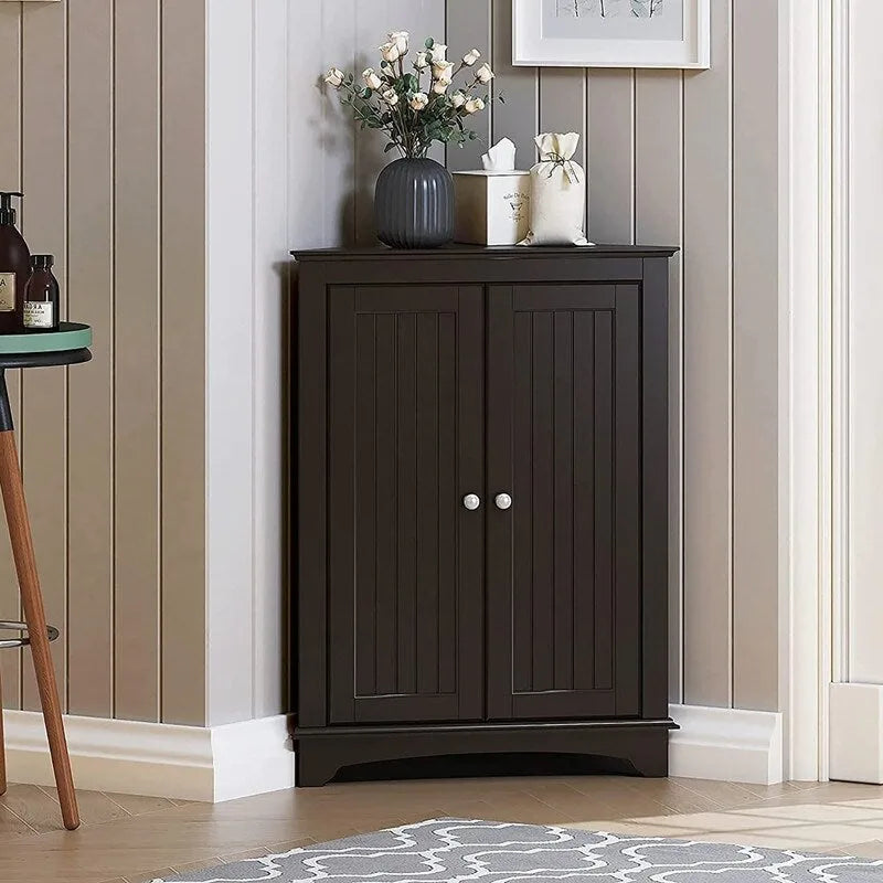 Home Floor Corner Cabinet with Two Doors and Shelves - 12.4D x 23.62W x 31.89H