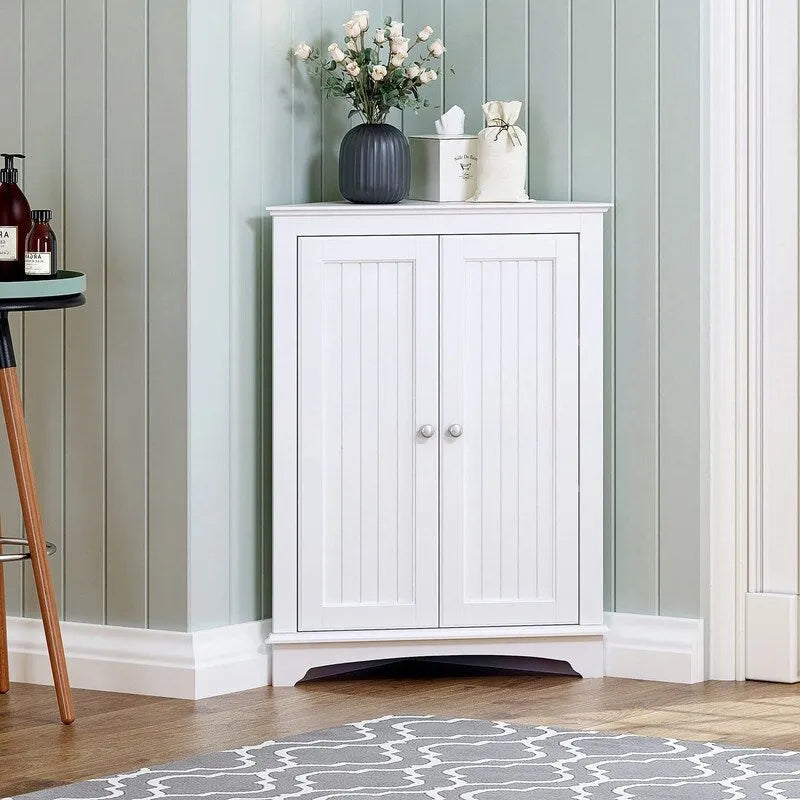 Home Floor Corner Cabinet with Two Doors and Shelves - 12.4D x 23.62W x 31.89H