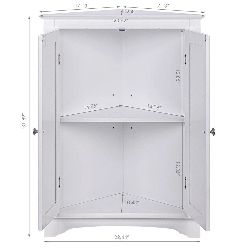 Home Floor Corner Cabinet with Two Doors and Shelves - 12.4D x 23.62W x 31.89H