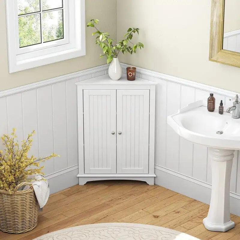 Home Floor Corner Cabinet with Two Doors and Shelves - 12.4D x 23.62W x 31.89H