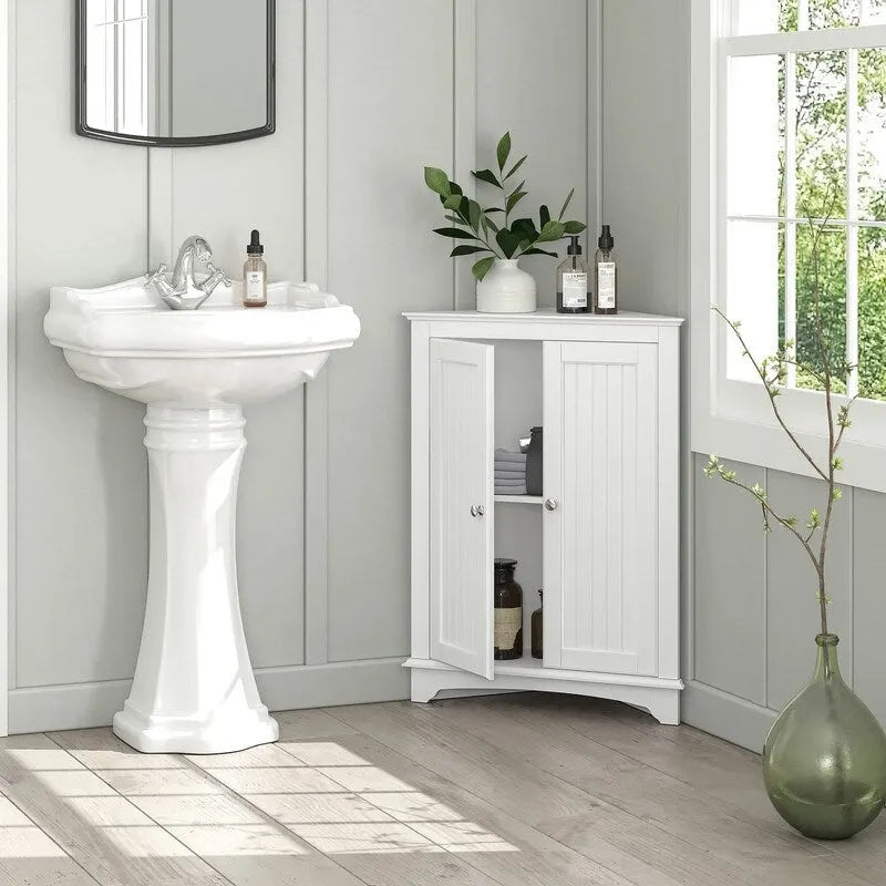Home Floor Corner Cabinet with Two Doors and Shelves - 12.4D x 23.62W x 31.89H