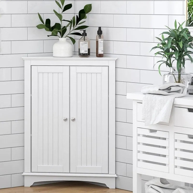 Home Floor Corner Cabinet with Two Doors and Shelves - 12.4D x 23.62W x 31.89H
