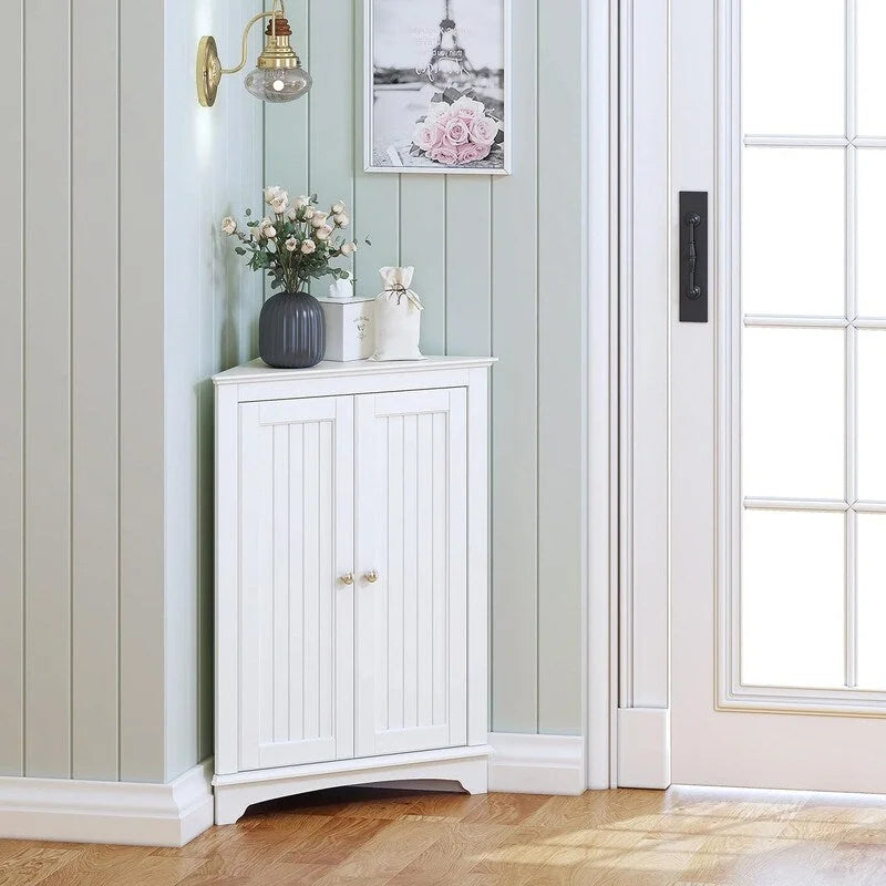 Home Floor Corner Cabinet with Two Doors and Shelves - 12.4D x 23.62W x 31.89H